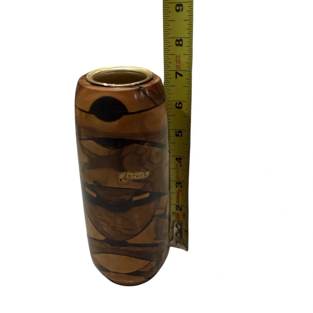 Israel Hand Carved Olive Wood Vase Mid Century Modern MCM